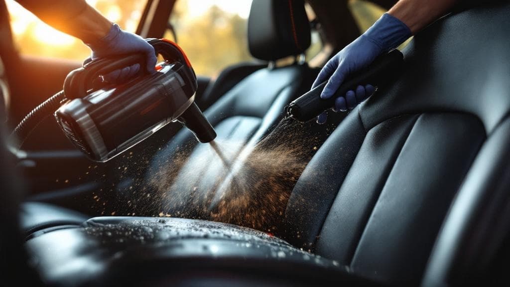 Dramatic interior vacuum action shot, Foam Ranger fleet detailing contracts in Alberta.