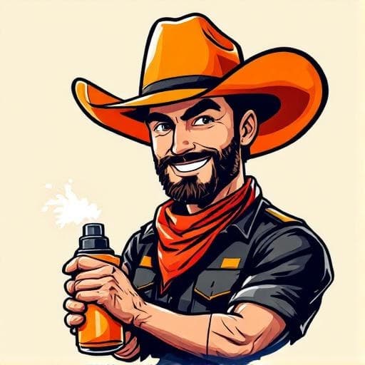 Tex, the Foam Ranger mascot, holding a foam sprayer.